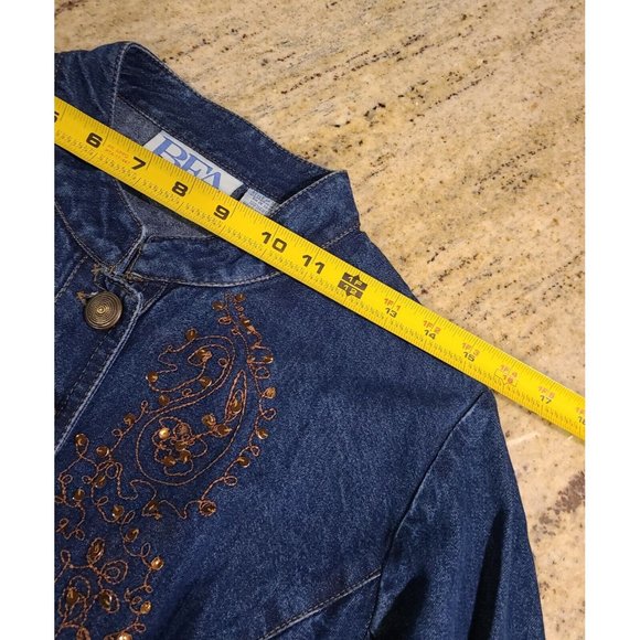 New! Vintage BEA Size 12P Jean Denim Shirt Blazer Gold Button Embroidered Sequin - Picture 3 of 12